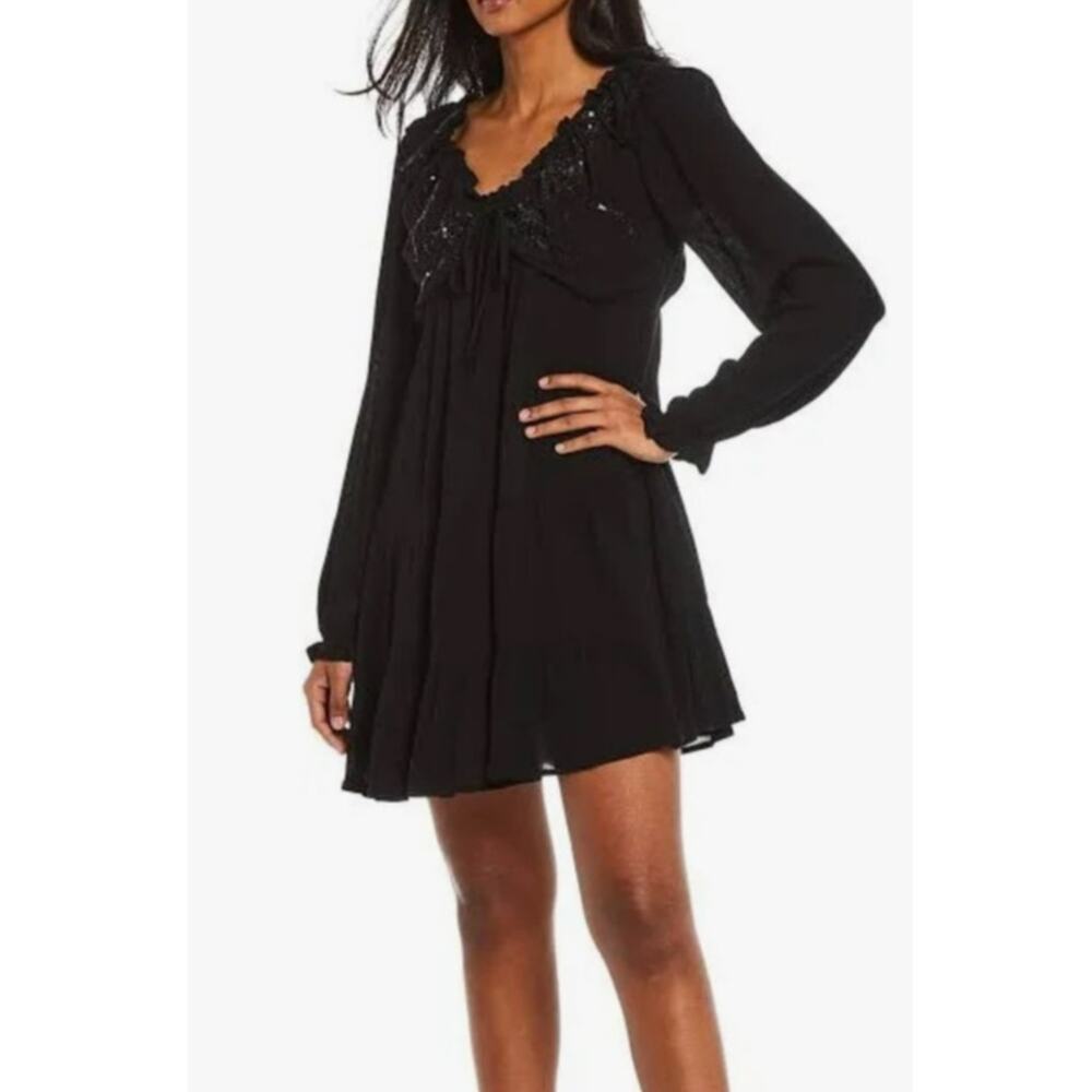 C&V Chelsea & Violet Long Sleeve Black Babydoll Dress, Women's Size L